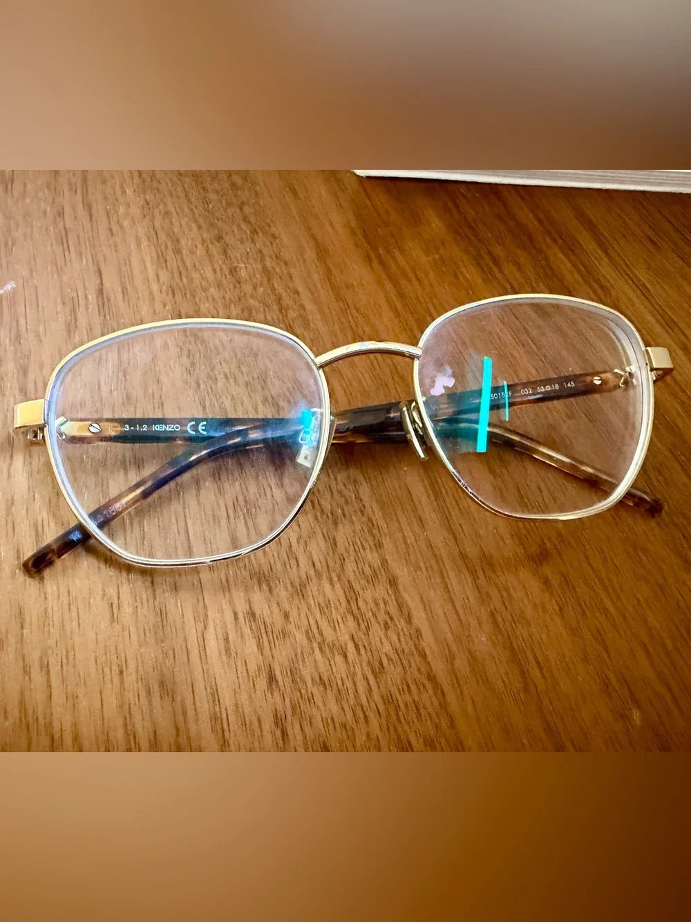 **Kenzo** Gold Frame Eyeglasses with Tortoiseshell Temples